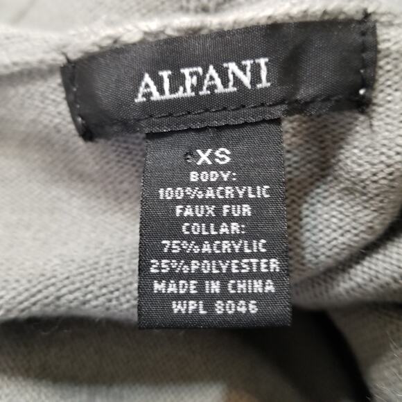 Alfani Faux Fur Trim Sweater Ribbed Open Cardigan Coatigan Gray Hi/Low Size XS - Picture 7 of 8